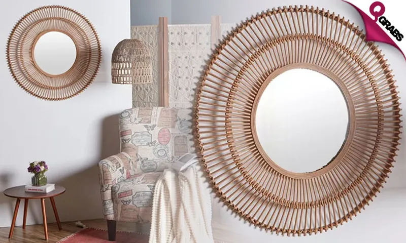 Bamboo Rattan Round Mirror!